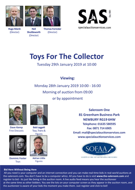 Toys for the Collector Tuesday 29Th January 2019 at 10:00