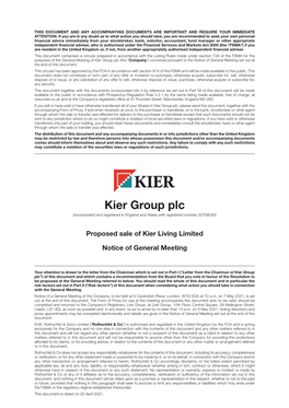Kier Group Plc (The “Company”) Convened Pursuant to the Notice of General Meeting Set out at the End of This Document