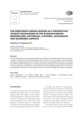 Geographia Polonica Vol. 92 No. 4 (2019), the Northern Ladoga