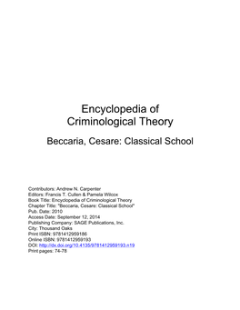 Beccaria, Cesare: Classical School