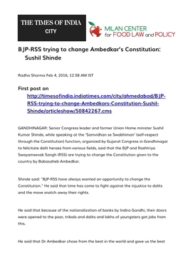 BJP-RSS Trying to Change Ambedkar's Constitution: Sushil Shinde