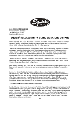 Squier Releases Biffy Clyro Signature Guitars