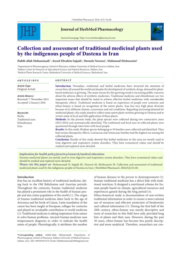 Collection and Assessment of Traditional Medicinal Plants Used By
