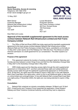 Hull Trains 20Th SA Decision Letter