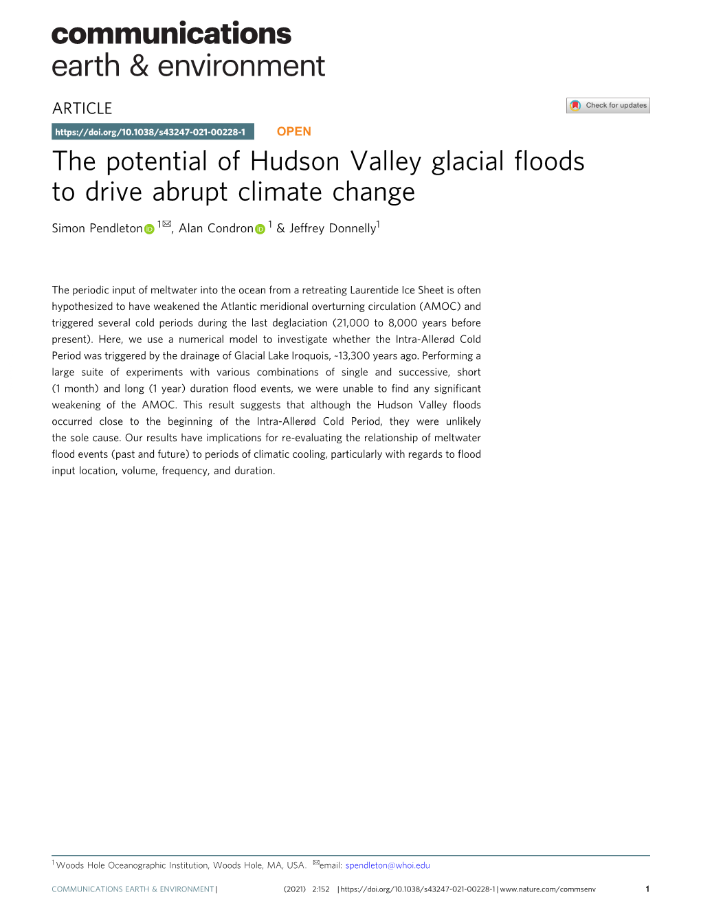 The Potential of Hudson Valley Glacial Floods to Drive Abrupt Climate Change