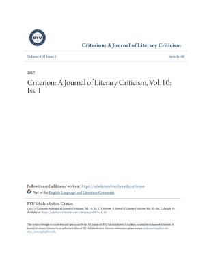 Criterion: a Journal of Literary Criticism
