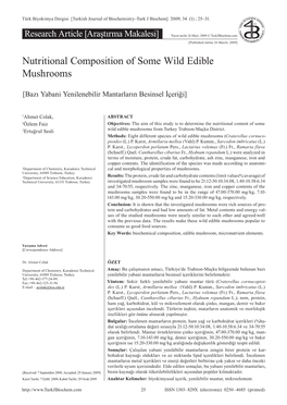 Nutritional Composition of Some Wild Edible Mushrooms