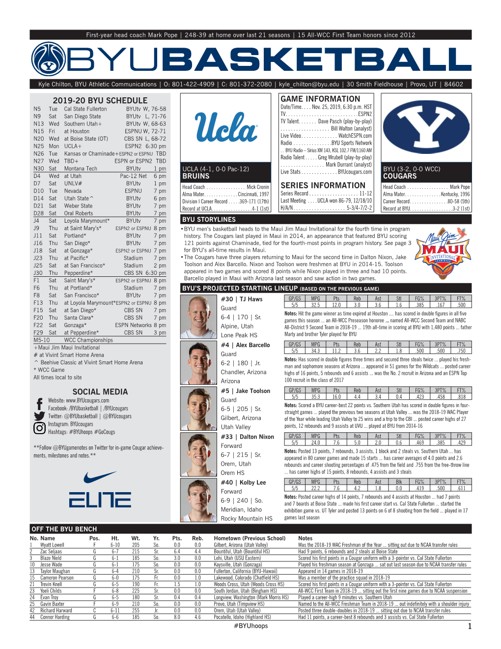 2019-20 Byu Schedule Social Media 1 Game Information