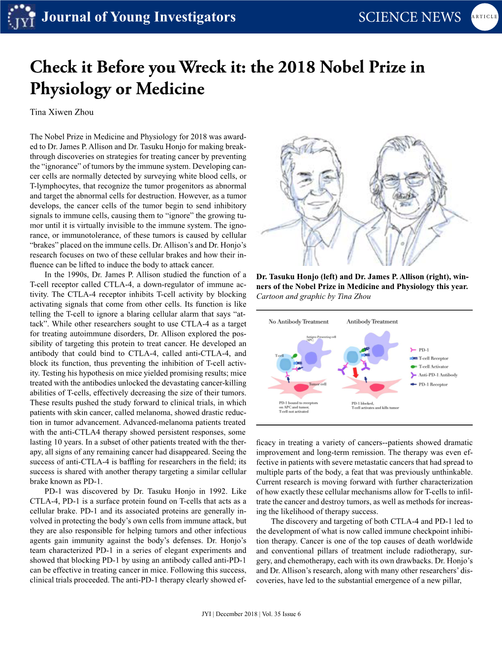 The 2018 Nobel Prize in Physiology Or Medicine