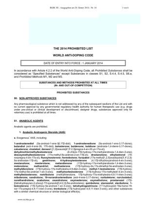 The 2014 Prohibited List World Anti-Doping Code