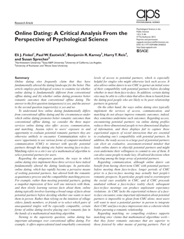 Online Dating: a Critical Analysis from the Perspective of Psychological Science