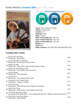 Keith Whitley Greatest Hits Mp3, Flac, Wma