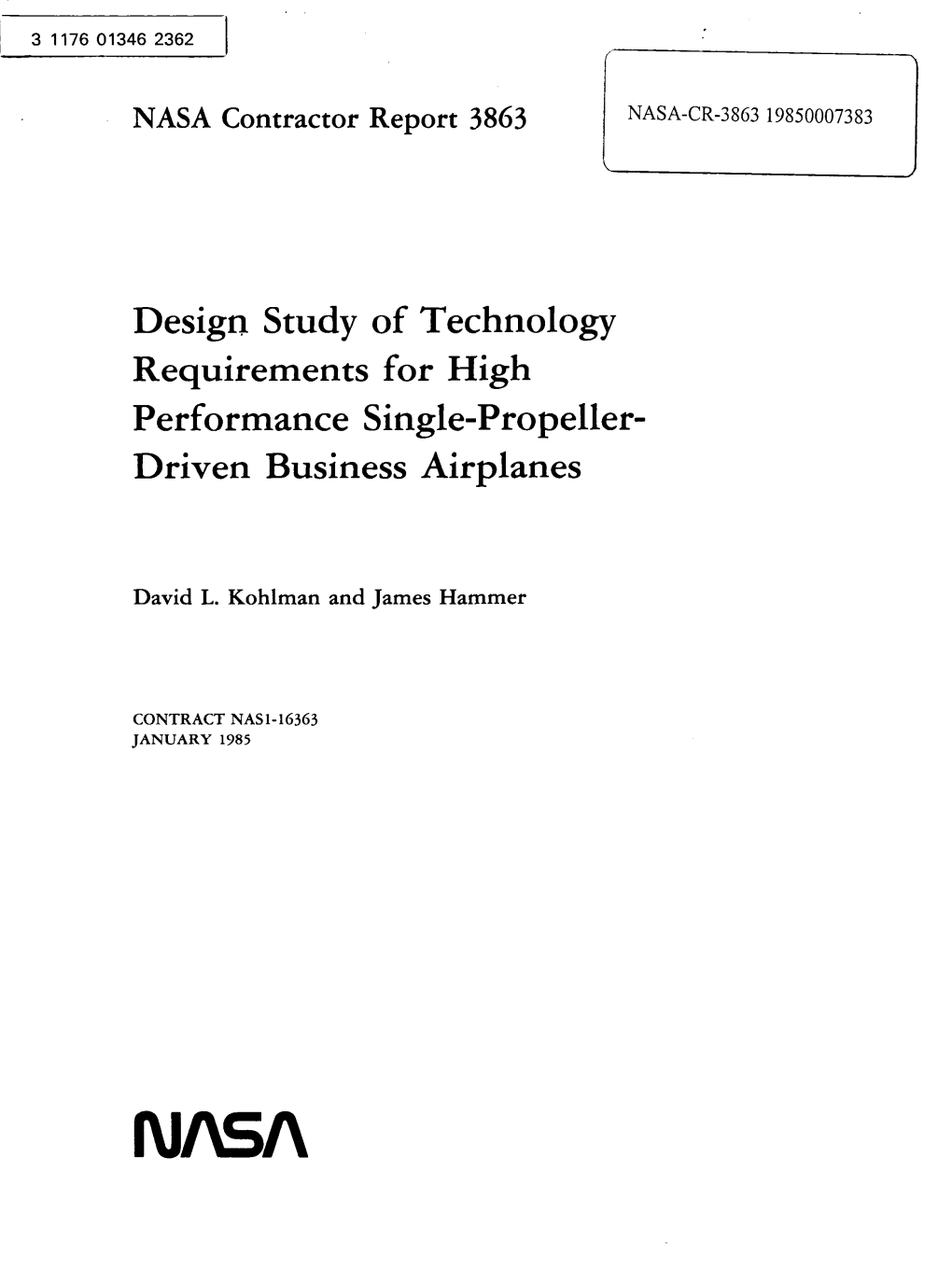 Design Study of Technology Requirements for High Performance Single-Propeller- Driven Business Airplanes