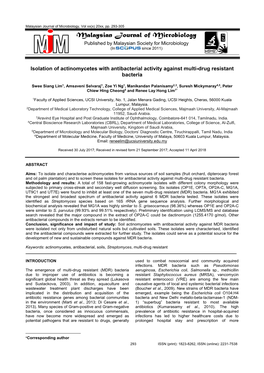 Malaysian Journal of Microbiology, Vol Xx(X) 20Xx, Pp