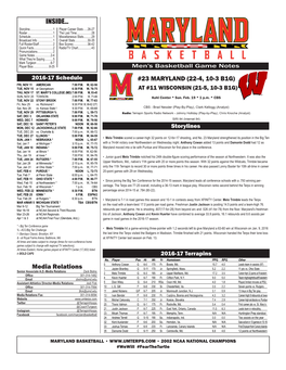 Media Relations #23 MARYLAND (22-4, 10-3 B1G) INSIDE