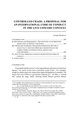 Controlled Chaos: a Proposal for an International Code of Conduct in the Live Concert Context