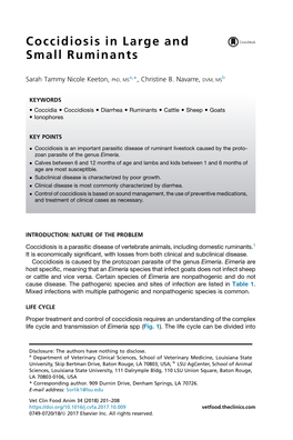 Coccidiosis in Large and Small Ruminants