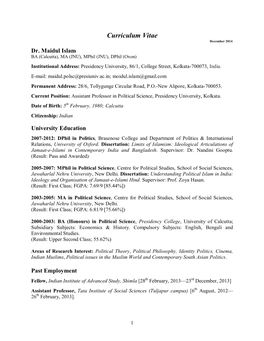 Curriculum Vitae December 2014