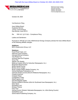 Filed with the Iowa Utilities Board on October 28, 2020, IAC-2020-3103