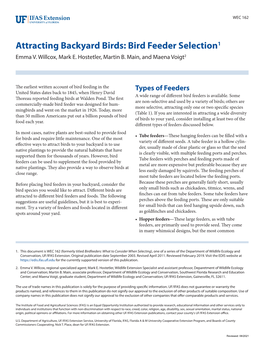 Attracting Backyard Birds: Bird Feeder Selection1 Emma V