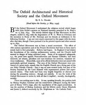 The Oxford Architectural and Historical Society and the Oxford Movement