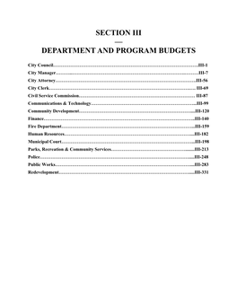 Section Iii — Department and Program Budgets