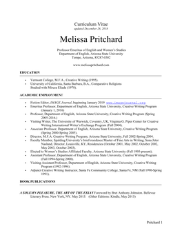 Curriculum Vitae Updated December 26, 2018 Melissa Pritchard