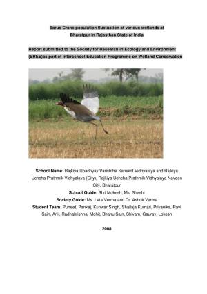 Sarus Crane Population Fluctuation at Various Wetlands at Bharatpur in Rajasthan State of India
