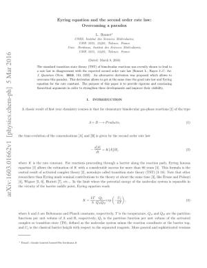Eyring Equation and the Second Order Rate Law: Overcoming a Paradox