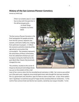 History of the San Lorenzo Pioneer Cemetery Written by HAHS Staff