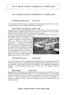 Les Accidents D'avions Commerciaux En Rhône-Alpes