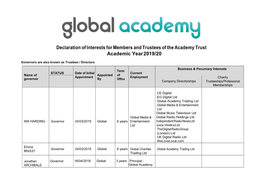 Declaration of Interests for Members and Trustees of the Academy Trust Academic Year 2019/20