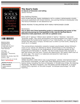 The Soul's Code in Search of Character and Calling James Hillman