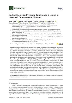 Iodine Status and Thyroid Function in a Group of Seaweed Consumers in Norway