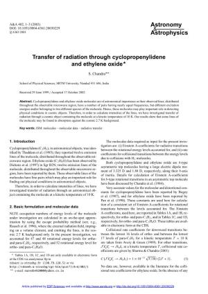 Transfer of Radiation Through Cyclopropenylidene and Ethylene Oxide
