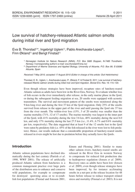 Low Survival of Hatchery-Released Atlantic Salmon Smolts During Initial River and Fjord Migration