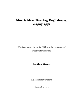 Morris Men: Dancing Englishness, C.1905-1951