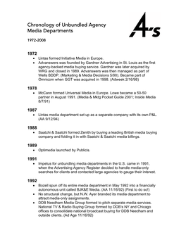 Chronology of Unbundled Agency Media Departments