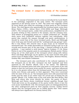 The Liverpool Scene: a Comparative Study of the Liverpool Poets - S.N.Radhika Lakshmi