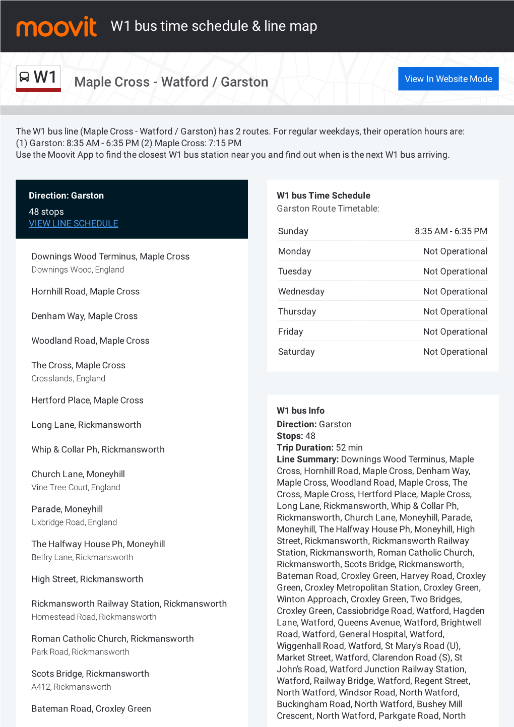 View PDF: W1 Timetable, Stops And