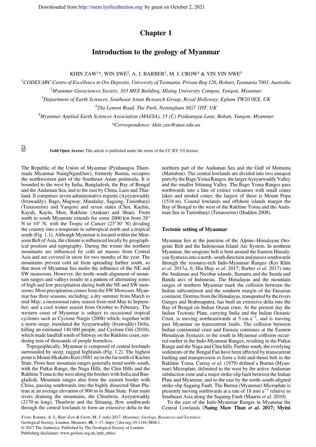 Chapter 1 Introduction to the Geology of Myanmar