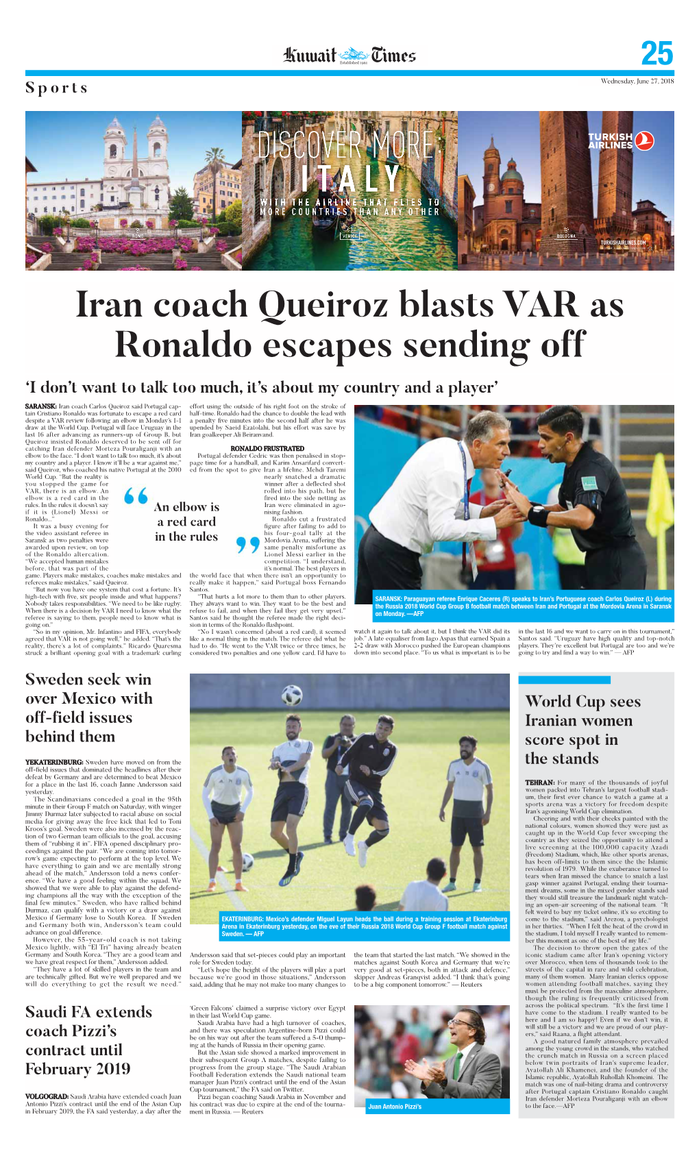 Iran Coach Queiroz Blasts VAR As Ronaldo Escapes Sending Off ‘I Don’T Want to Talk Too Much, It’S About My Country and a Player’