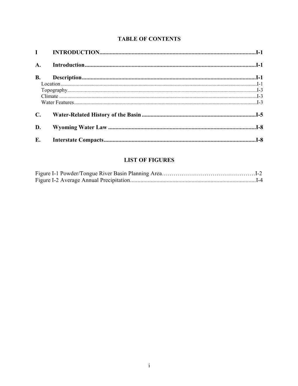 I TABLE of CONTENTS I INTRODUCTION