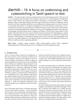 க ோVID – 19: a Focus on Codemixing and Codeswitching in Tamil Speech to Text