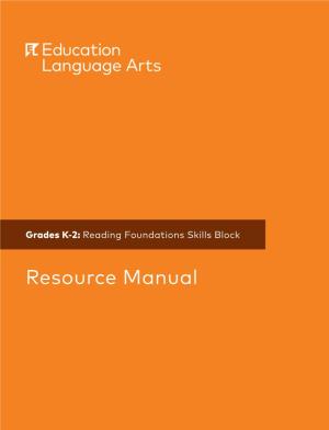 Resource Manual EL Education Language Arts Curriculum