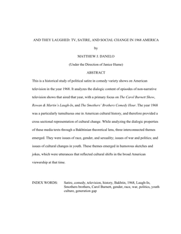 And They Laughed: Tv, Satire, and Social Change in 1968 America