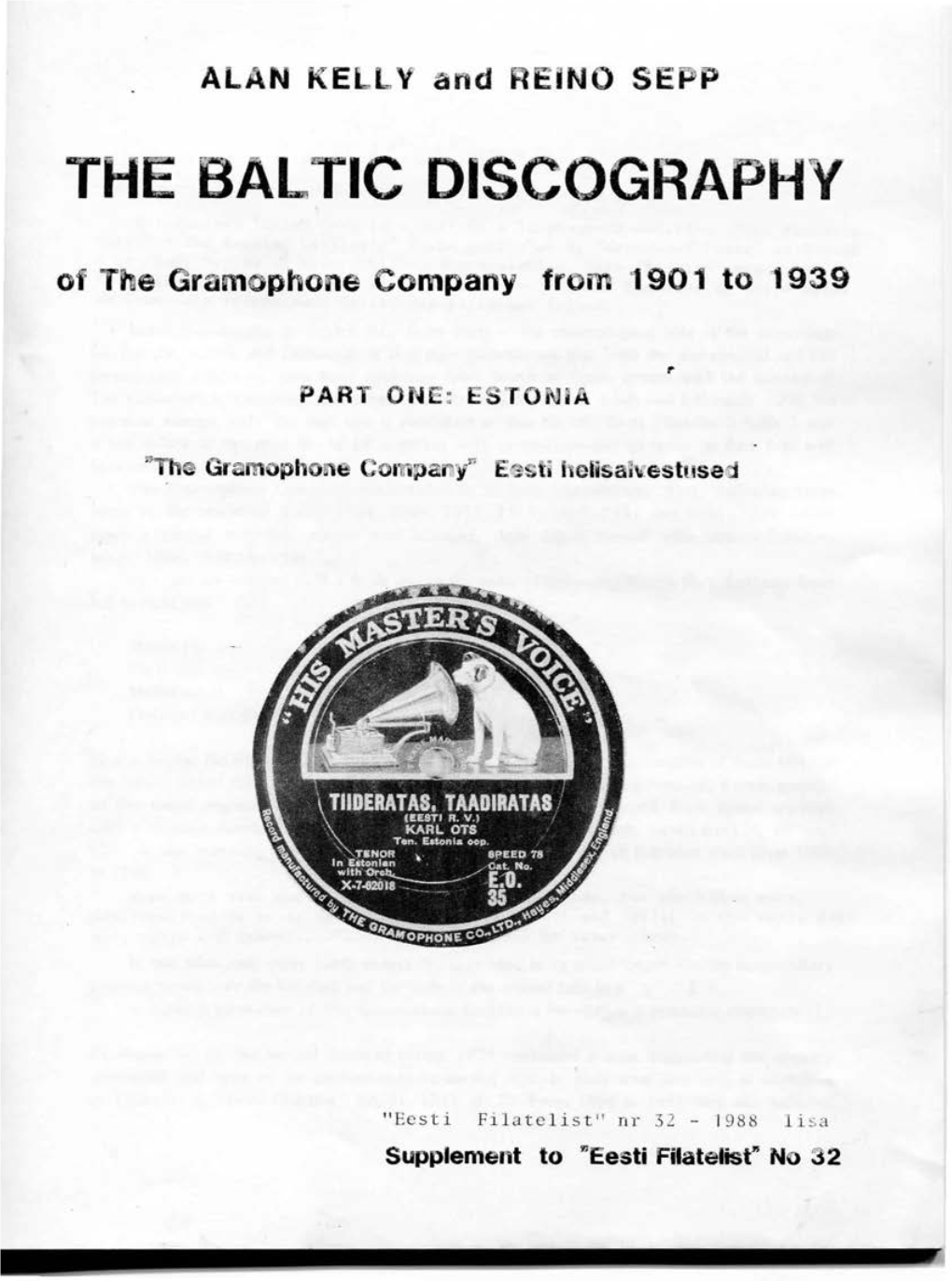 THE BALTIC DISCOGRAPHY of the Gramophone Company from 1901 to 1939