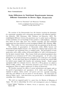 Some Differences in Nutritional Requirements Between Different Generations in Brown Algae, Desmarestia the Members of the Desmar