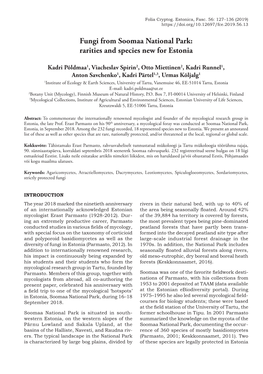 Fungi from Soomaa National Park: Rarities and Species New for Estonia