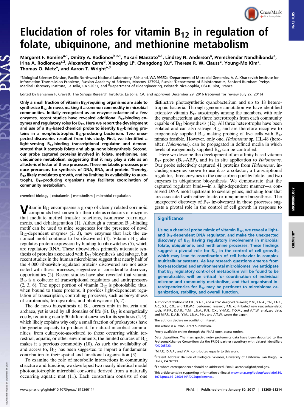 Elucidation Of Roles For Vitamin B12 In Regulation Of Folate ...